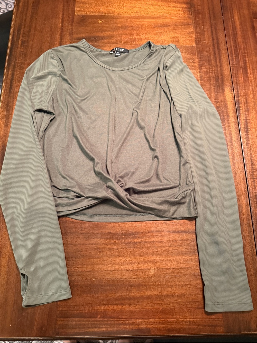 Zobha Olive Twist-Front Long Sleeve Top